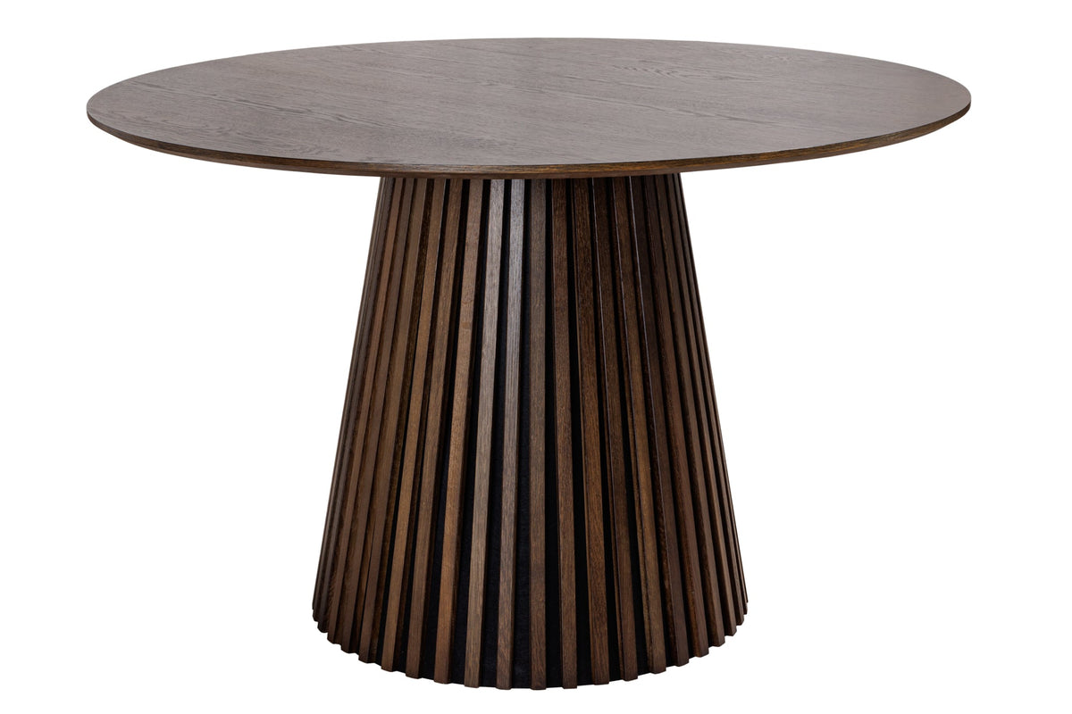 Table à manger ronde VALHALLA WOOD 140cm piètement colonne en chêne fumé