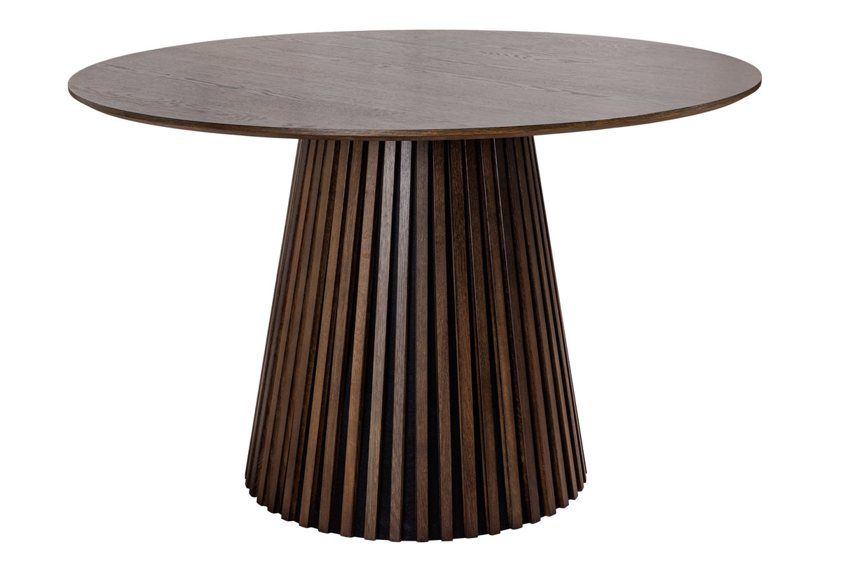 Table à manger ronde VALHALLA WOOD 140cm piètement colonne en chêne fumé