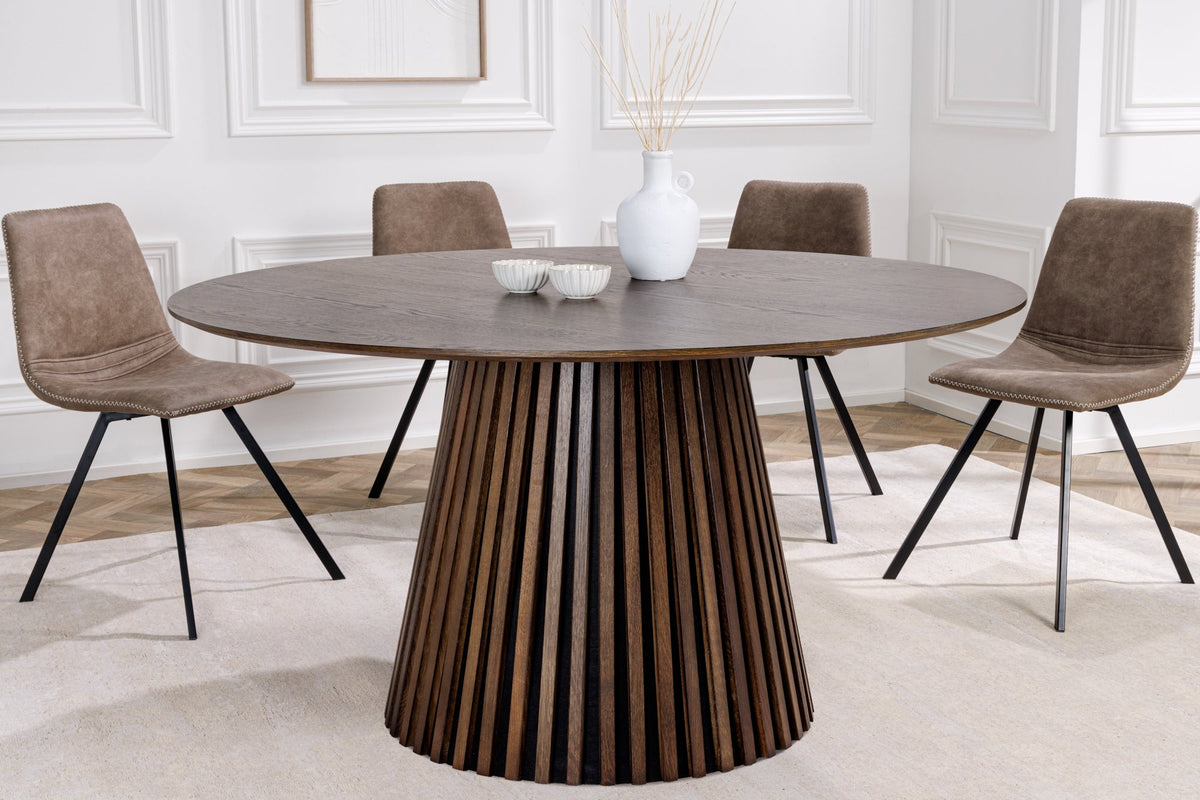 Table à manger ronde VALHALLA WOOD 140cm piètement colonne en chêne fumé