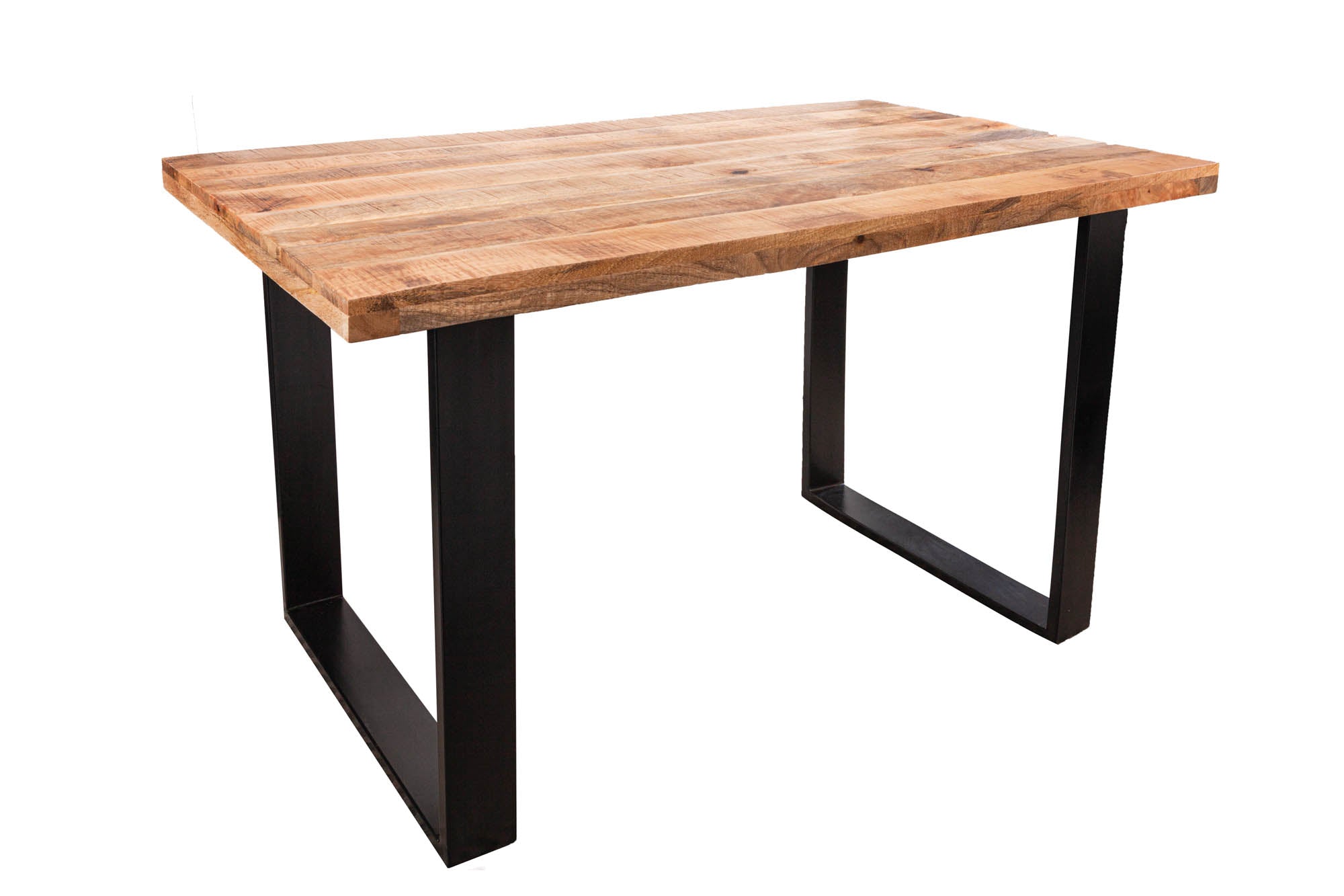 IRON CRAFT Mesa de comedor de 140 cm de madera maciza de mango, estructura de hierro negro, camino de mesa de diseño industrial