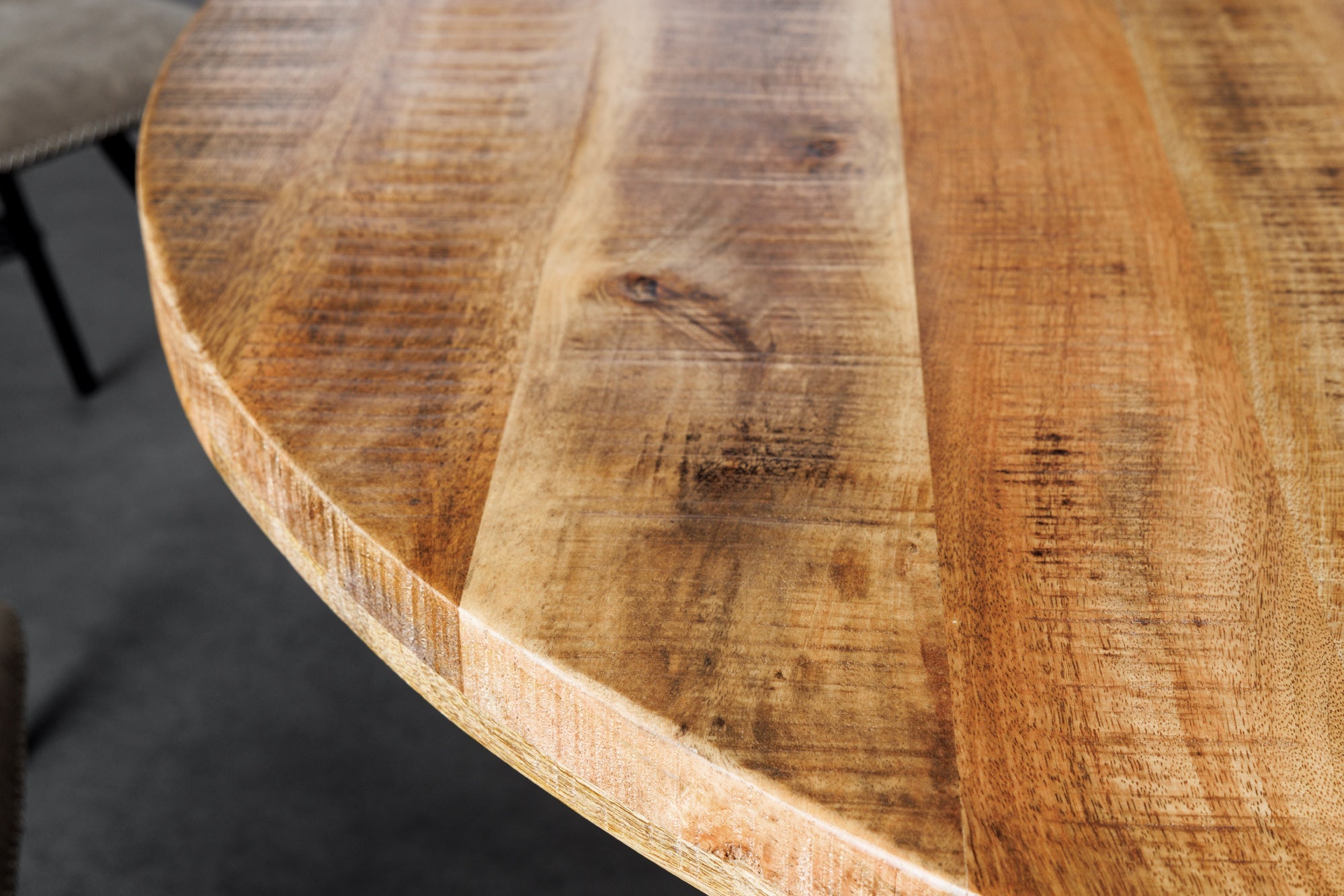 Mesa de comedor maciza IRON CRAFT 145cm redonda madera de mango natural metal diseño industrial