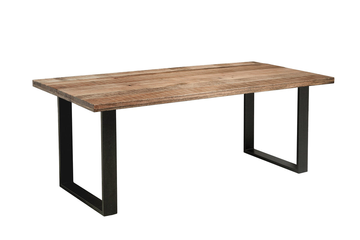 Table à manger solide IRON CRAFT 160cm bois de manguier naturel piètement luge en fer design industriel
