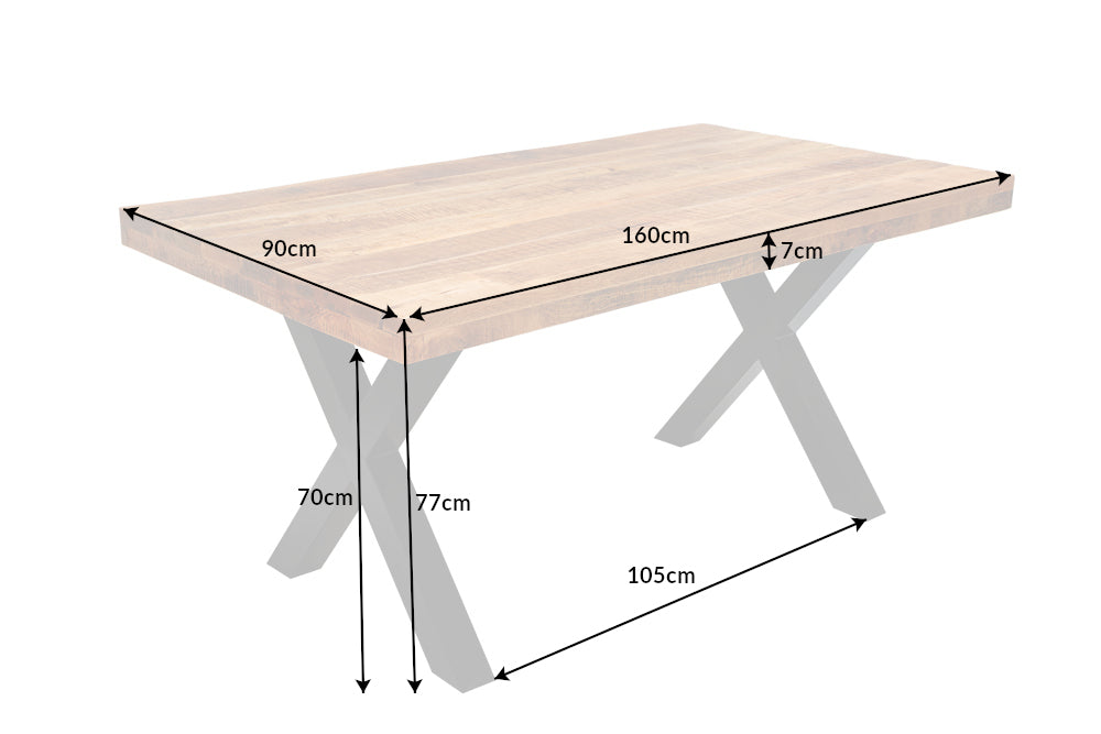 Table à manger solide IRON CRAFT 160cm en bois de manguier naturel design industriel métal noir