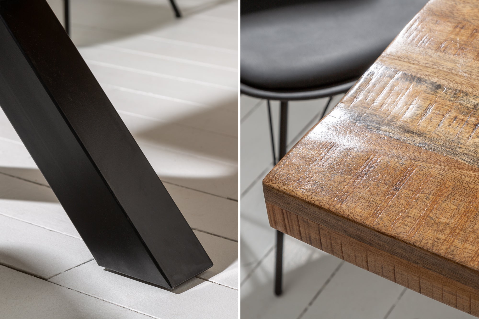 Table à manger solide IRON CRAFT 240cm en bois de manguier naturel design industriel structure en X métal noir