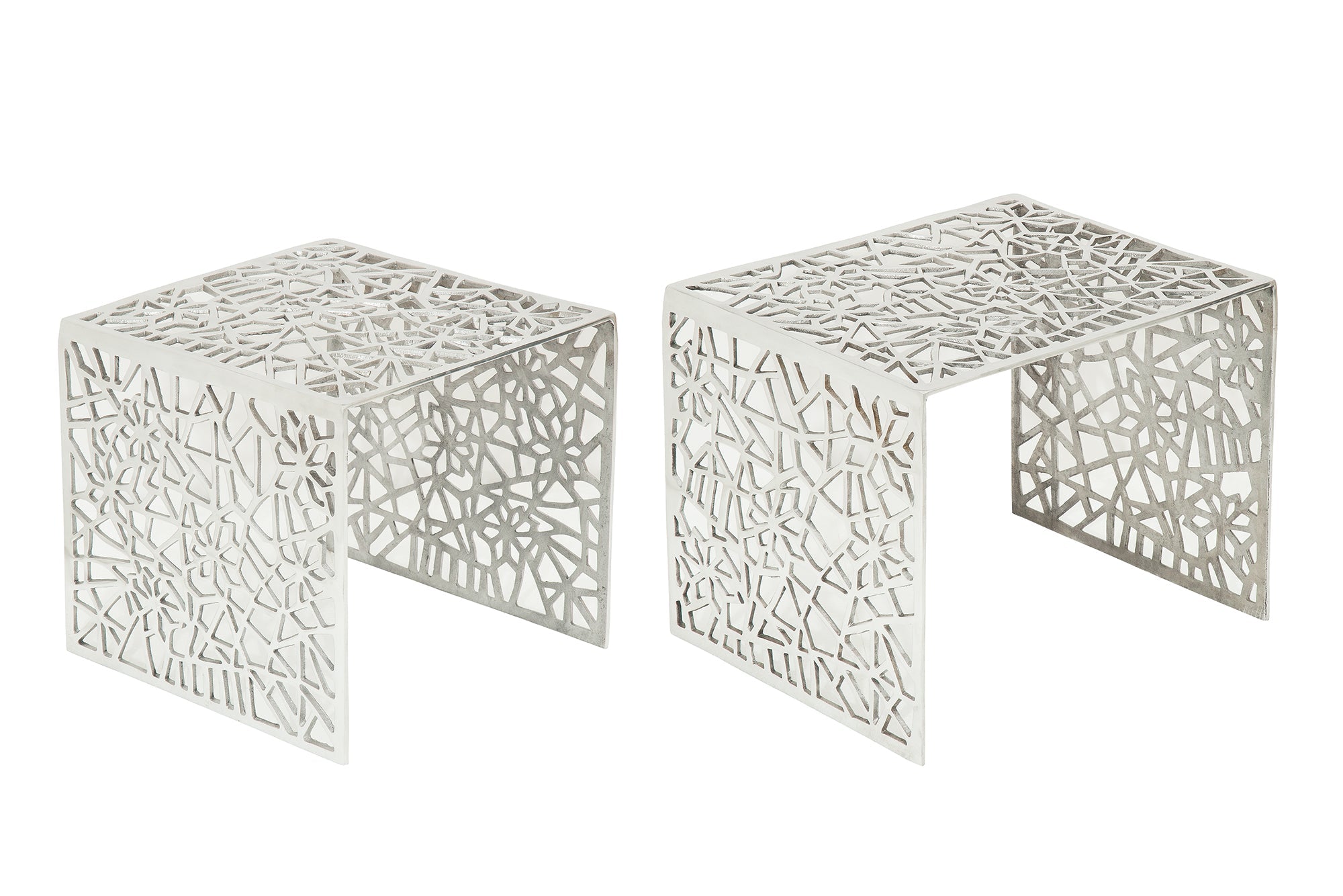 Table basse artisanale ABSTRACT 49cm lot de 2 argent au design Gap