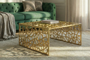 Table basse artisanale ABSTRACT 60cm aluminium doré design Gap