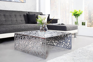 Table basse artisanale ABSTRACT 60cm en aluminium couleur argent au design Gap