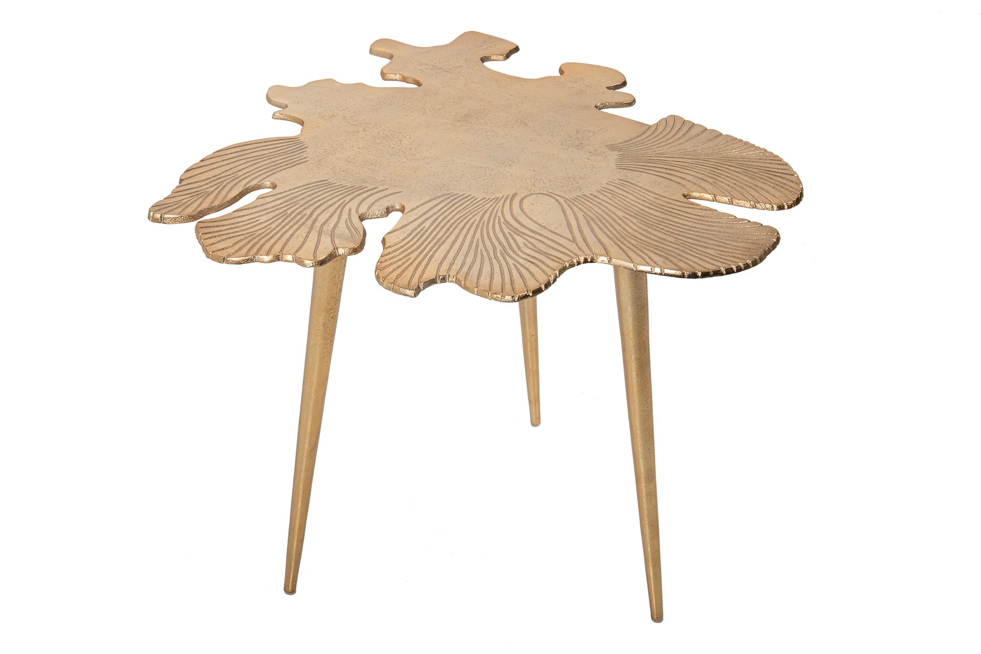 Table basse artisanale ABSTRACT LEAF 60cm motif feuille en filigrane doré