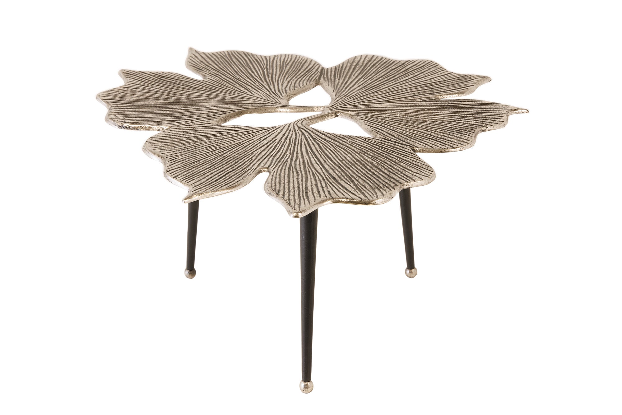 Table basse décorative GINKGO LEAFS 75cm métal argenté fait main