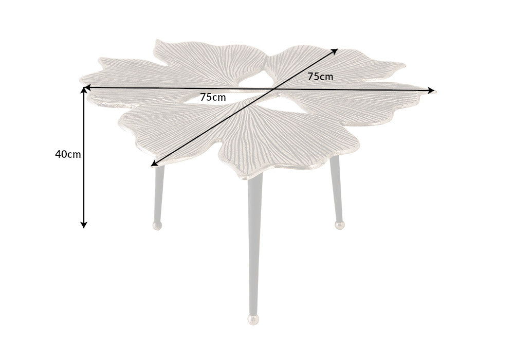 Table basse décorative GINKGO LEAFS 75cm métal argenté fait main