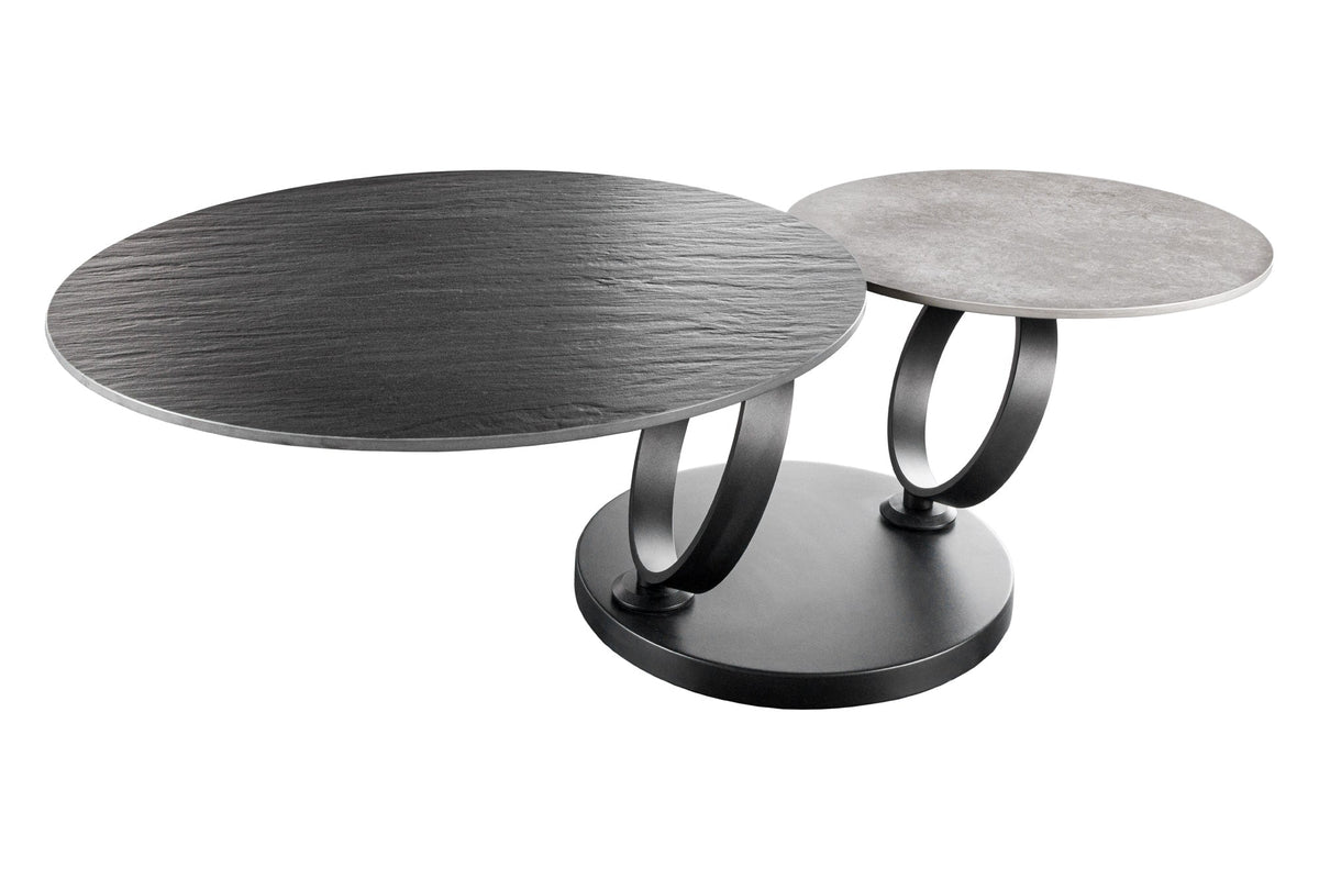 Table basse design DANCING RINGS noir gris ronde tournante en céramique métal