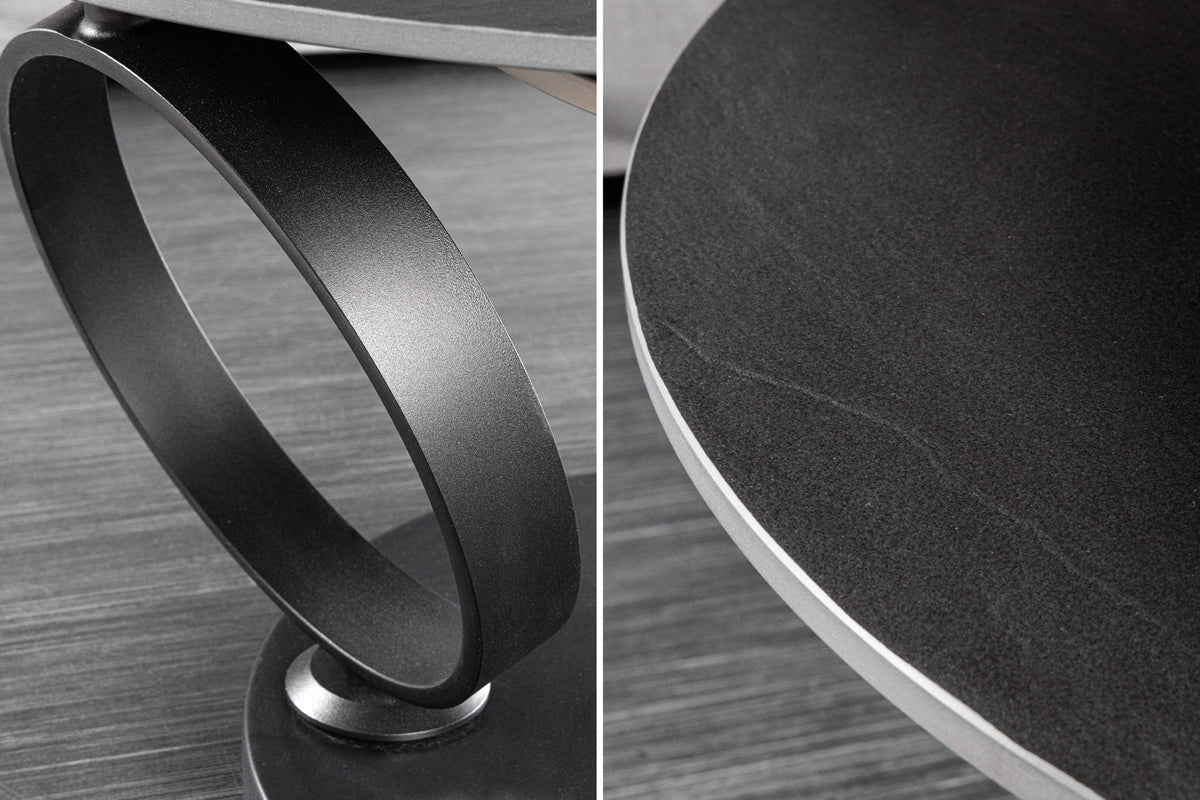 Table basse design DANCING RINGS noir gris ronde tournante en céramique métal