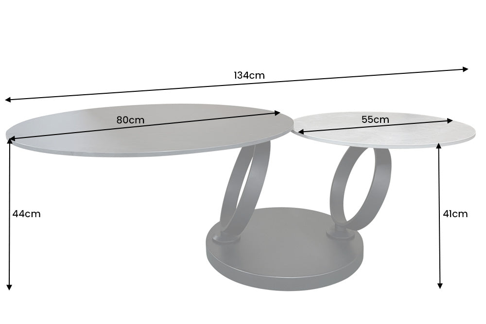 Table basse design DANCING RINGS noire grise ronde rotative céramique métal