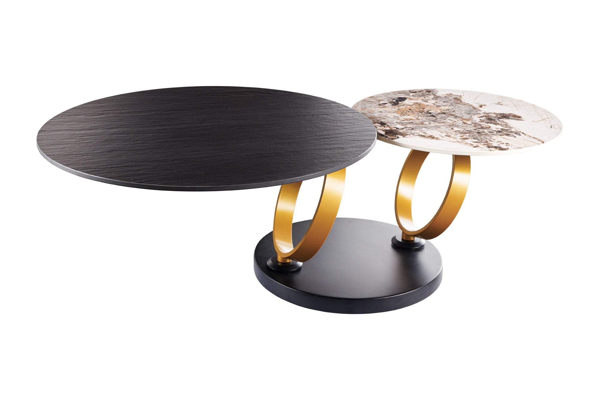 Table basse design DANCING RINGS ronde noire tournante Pandora céramique métal noir