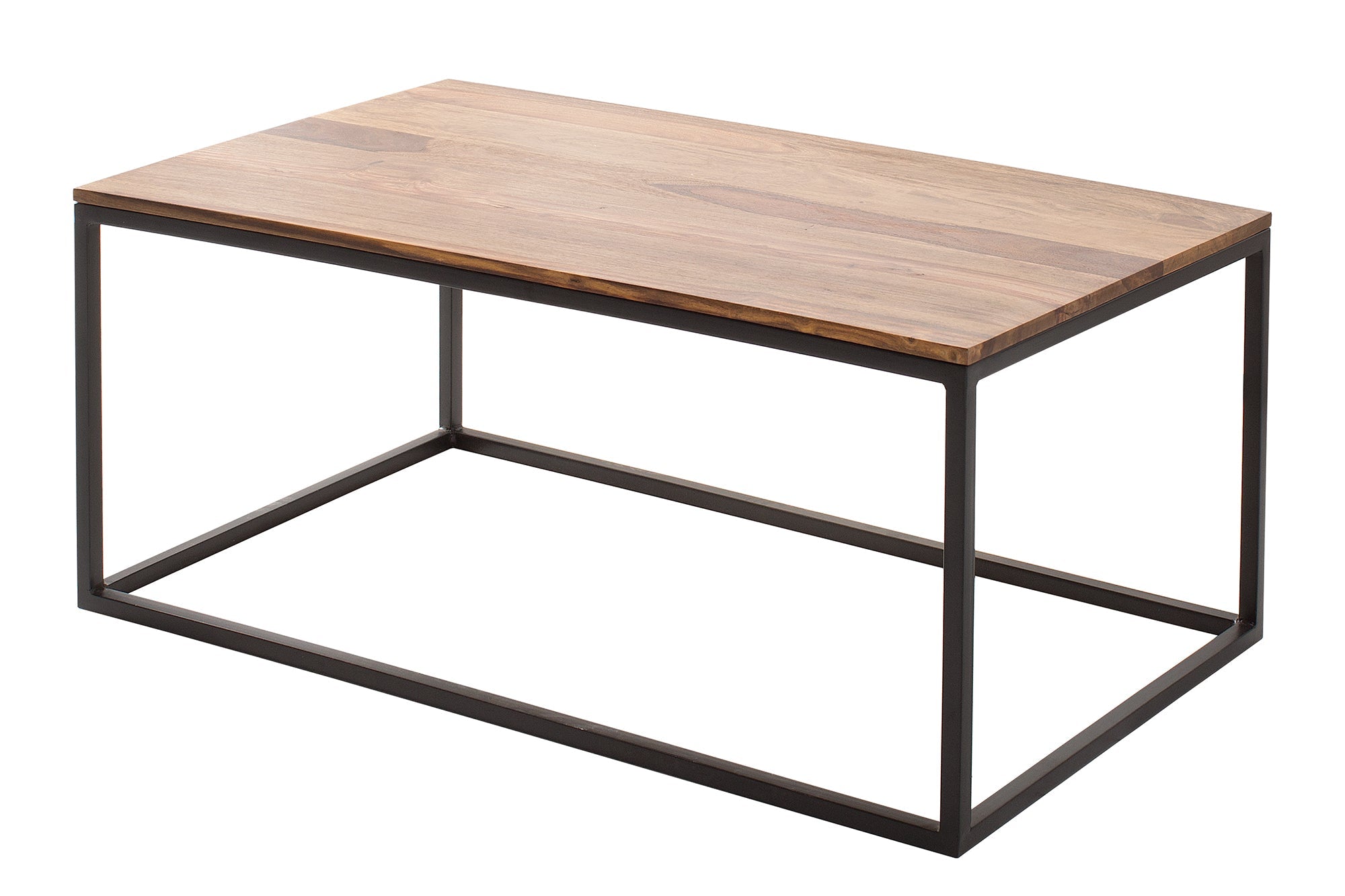 ELEMENTS mesa de centro de diseño 100cm en madera maciza con acabado piedra Sheesham, marco de hierro negro mate