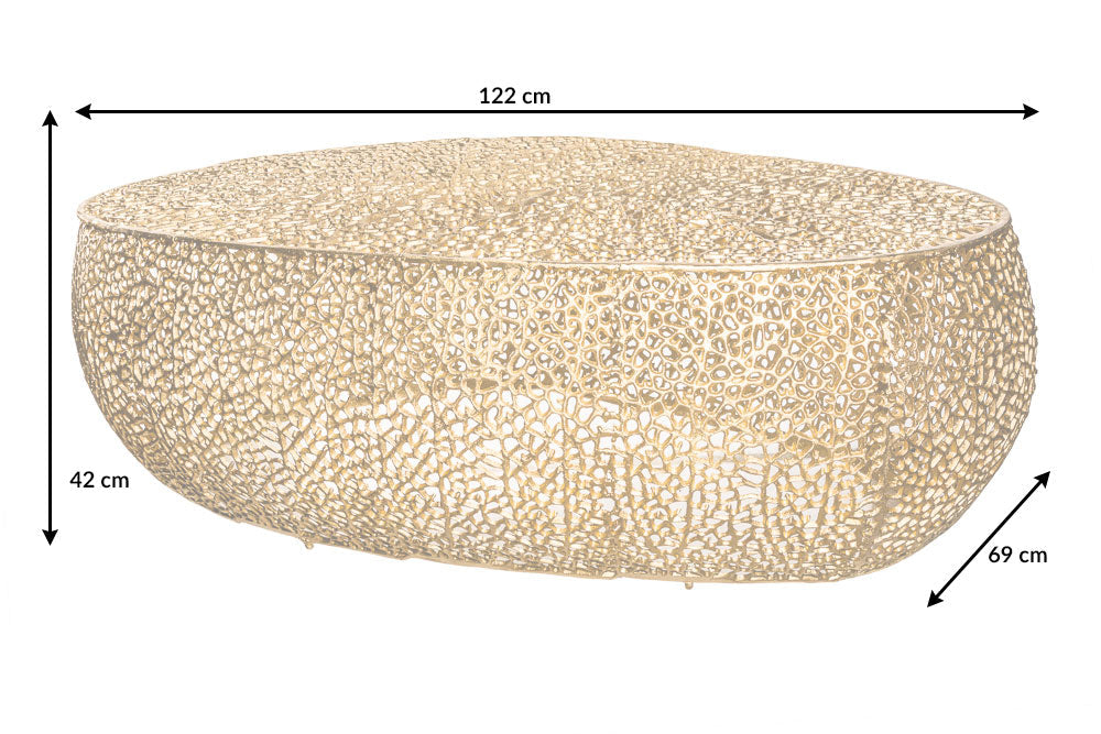 Table basse design filigrane ABSTRACT LEAF 120cm or fait main