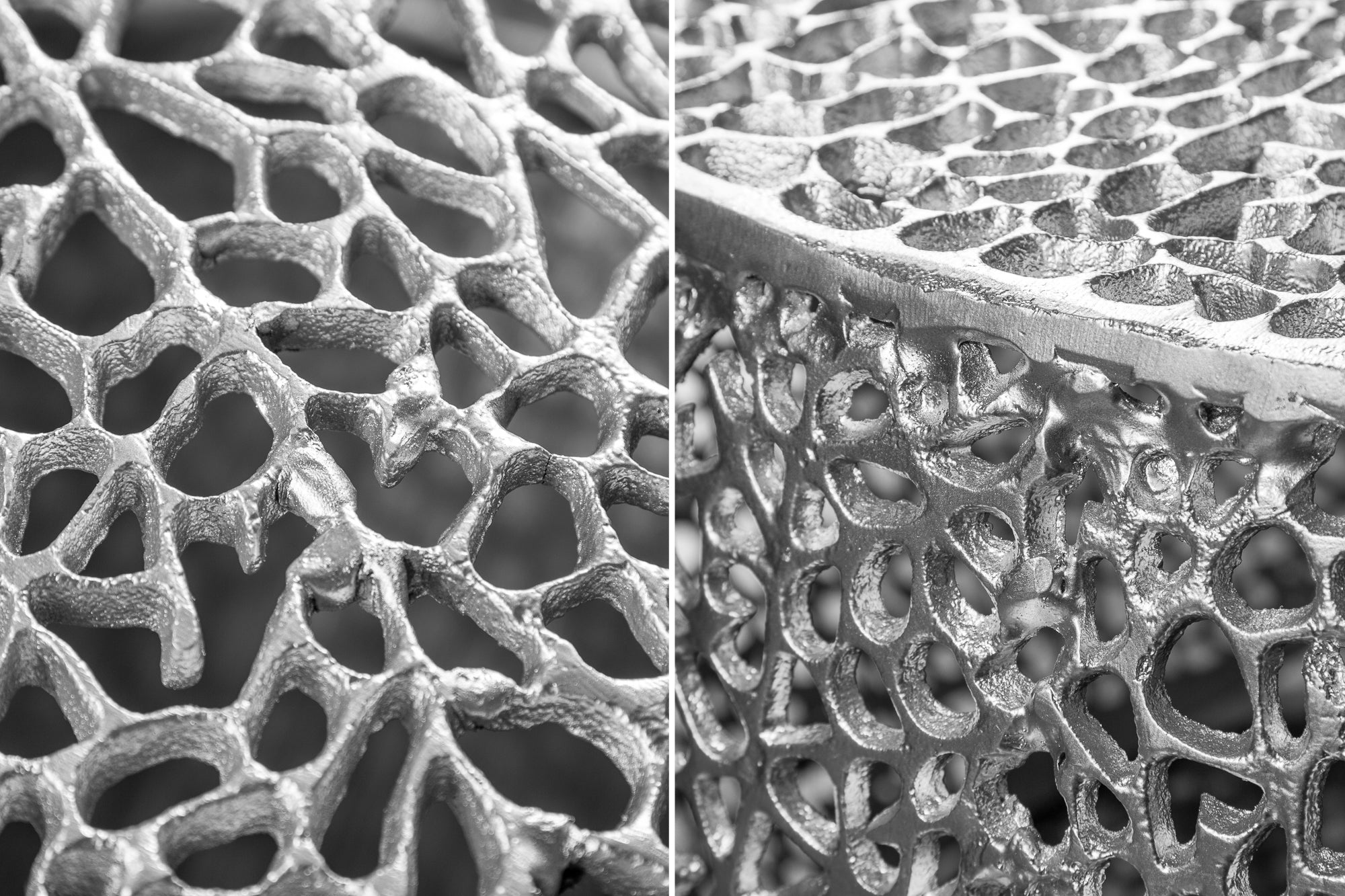 Table basse design filigrane ABSTRACT LEAF 80cm argent fait main