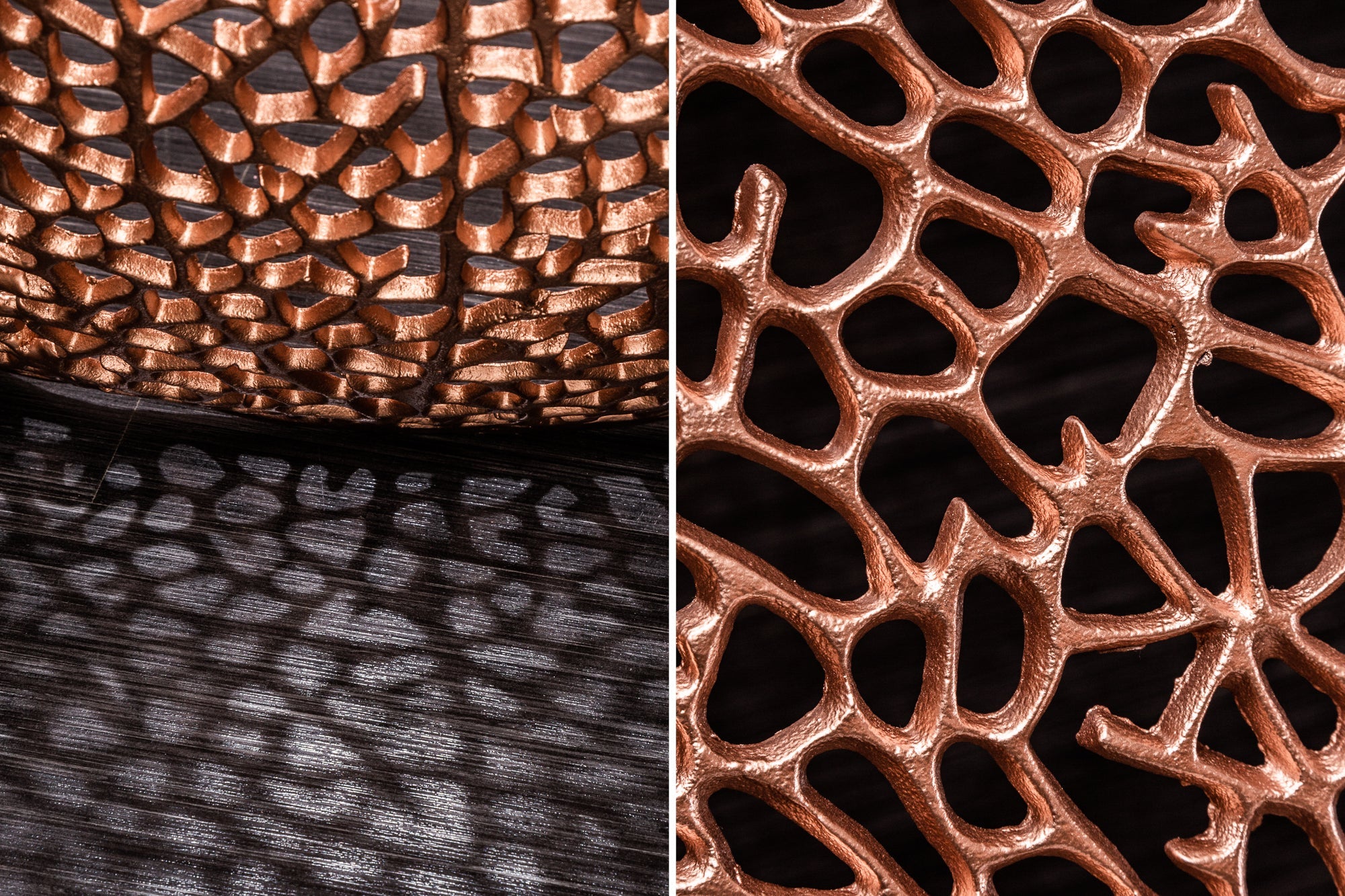 Table basse design filigrane ABSTRACT LEAF 80cm cuivre fait main