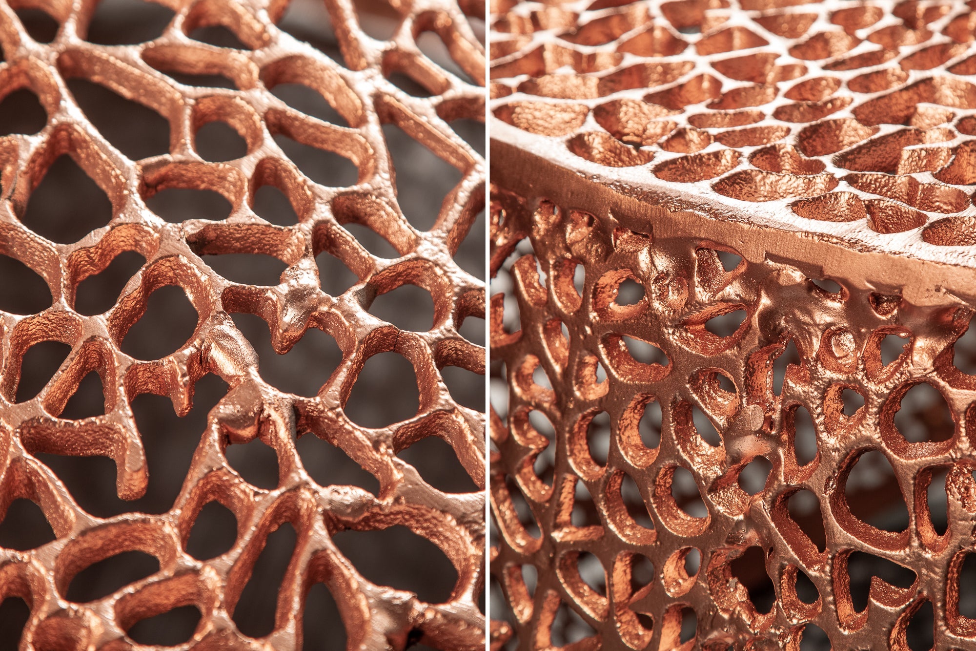 Table basse design filigrane ABSTRACT LEAF 80cm cuivre fait main