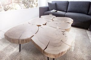 Table basse design GOA 110cm tronc d'acacia tranches 4cm plateau bois massif