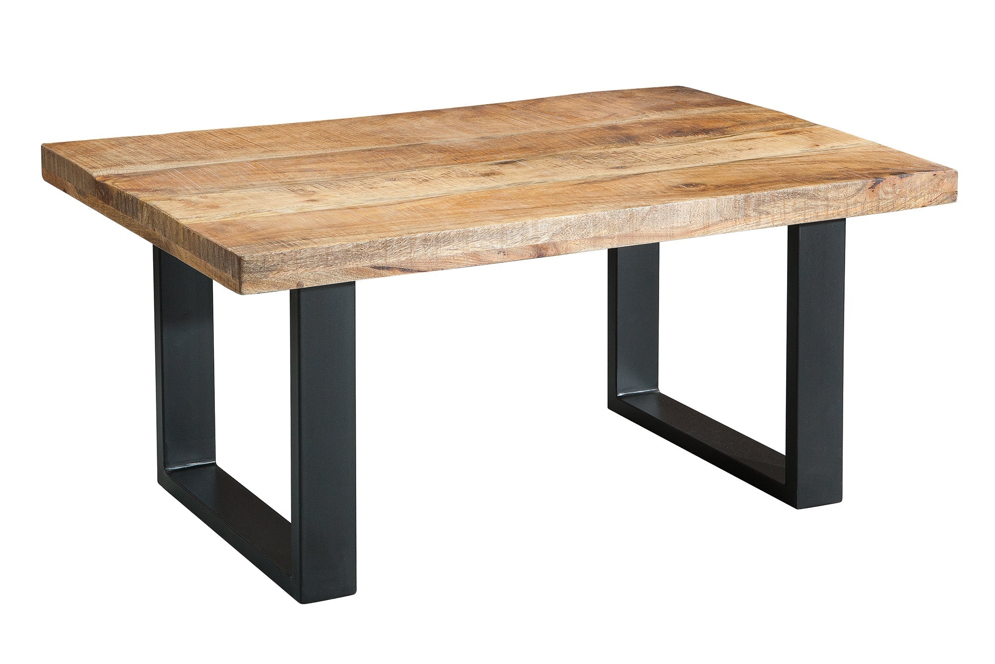 Table basse design IRON CRAFT 100cm bois de manguier fer design industriel structure noire solide