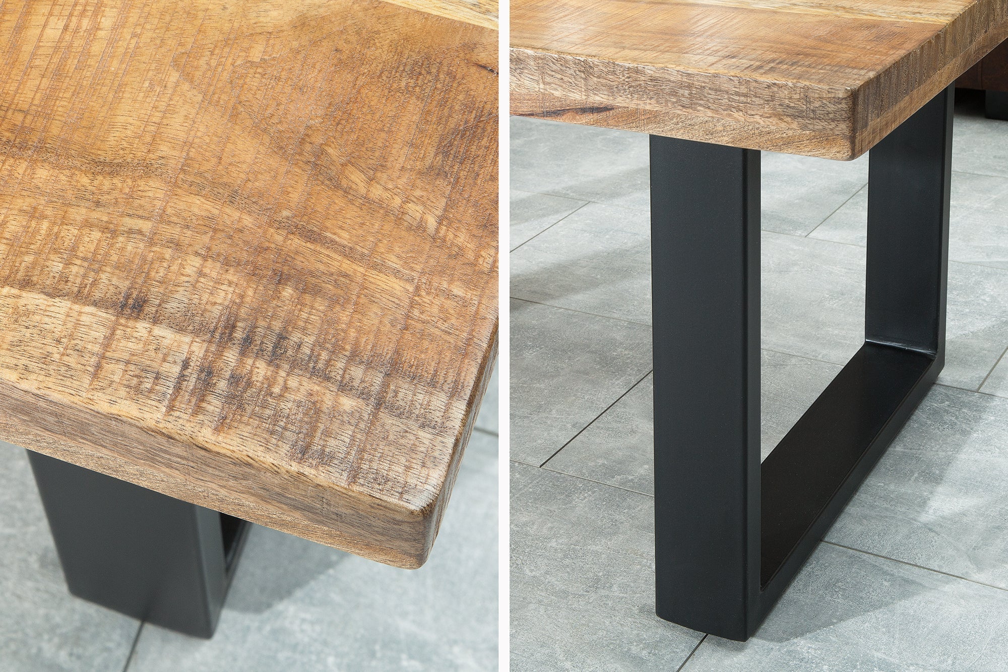 Table basse design IRON CRAFT 100cm bois de manguier fer design industriel structure noire solide