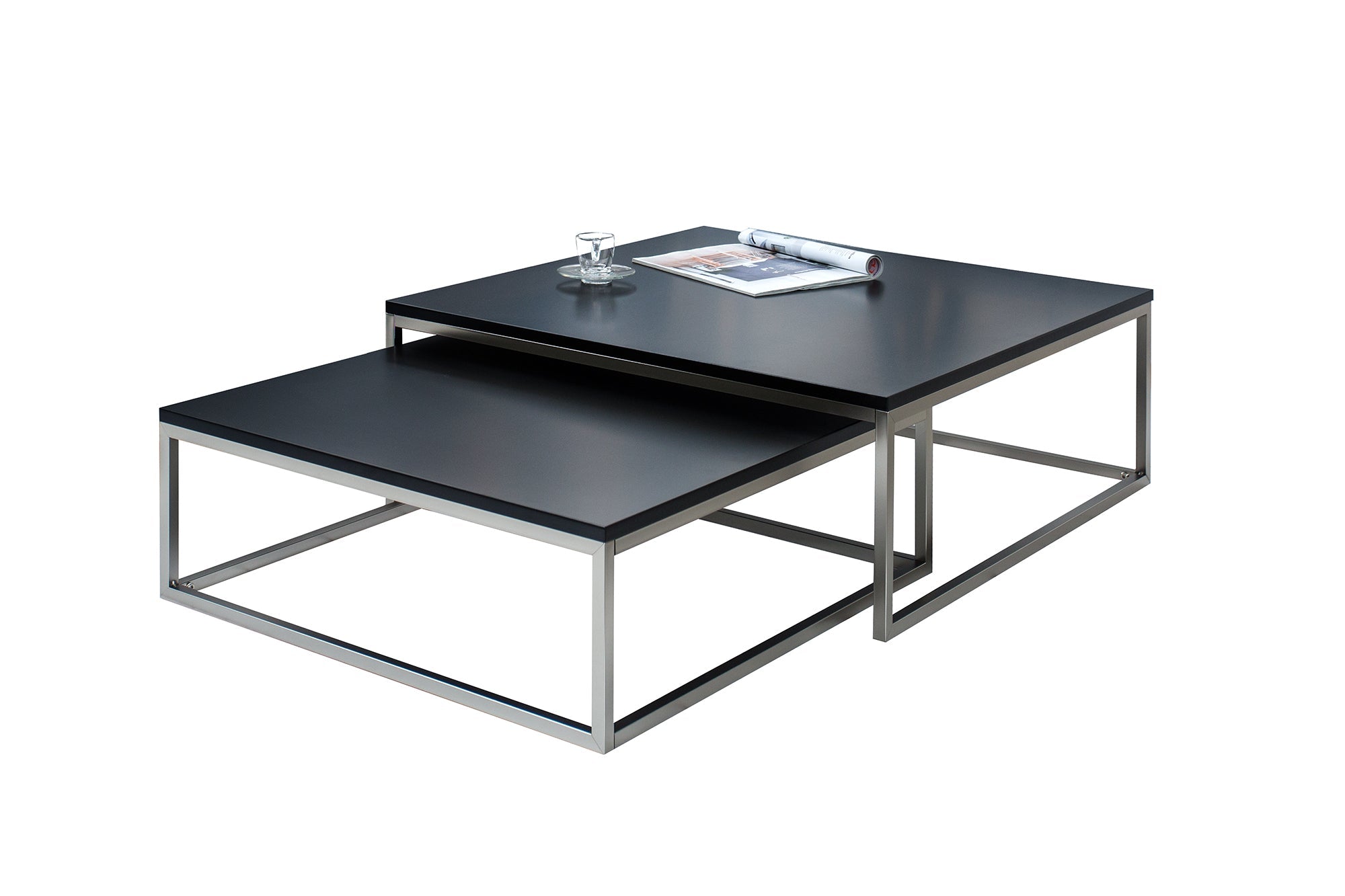 Table basse design lot de 2 ELEMENTS 75cm acier brossé noir mat