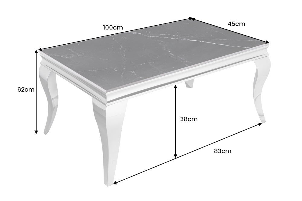 Table basse design MODERN BAROQUE 100cm marbre céramique chrome anthracite noir