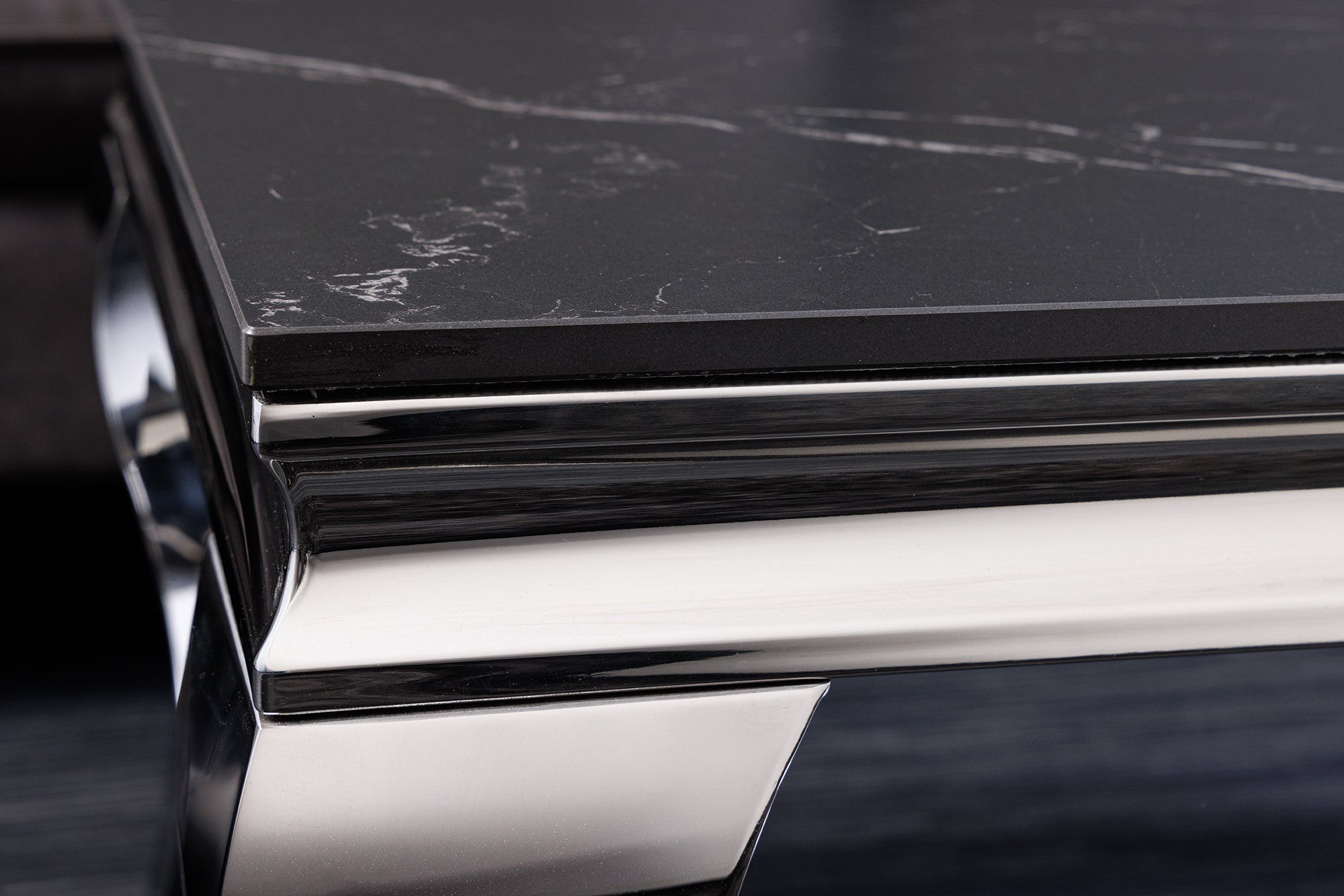 Table basse design MODERN BAROQUE 100cm marbre céramique chrome anthracite noir
