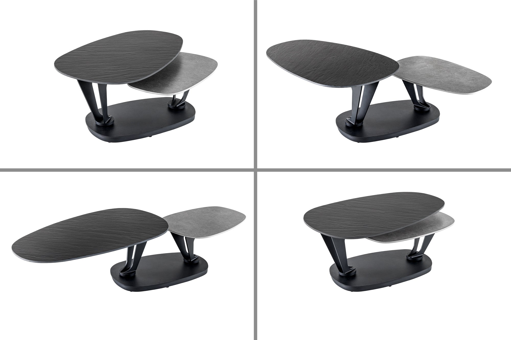 Table basse design MOVEMENT noire grise ronde rotative en céramique avec structure en métal