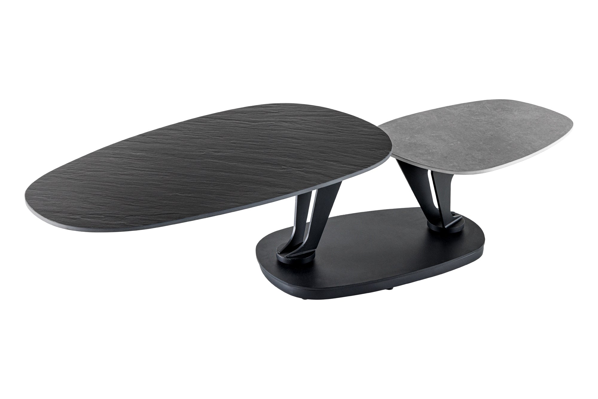Table basse design MOVEMENT noire grise ronde rotative en céramique avec structure en métal