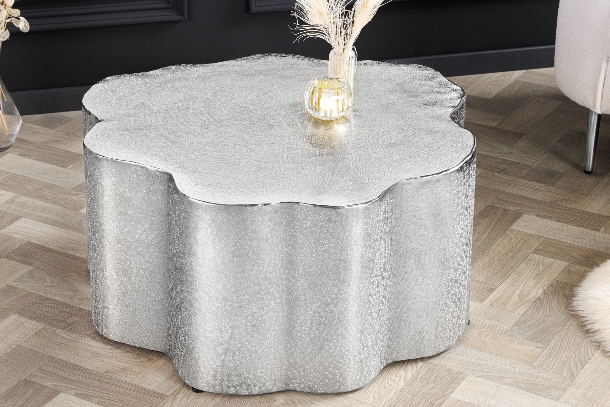 Table basse design ORGANIC ORIENT 75cm argent fait main