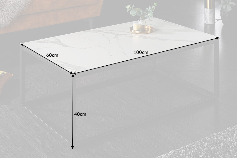 Table basse design SYMBIOSE 100cm en marbre blanc céramique fabriquée en Italie