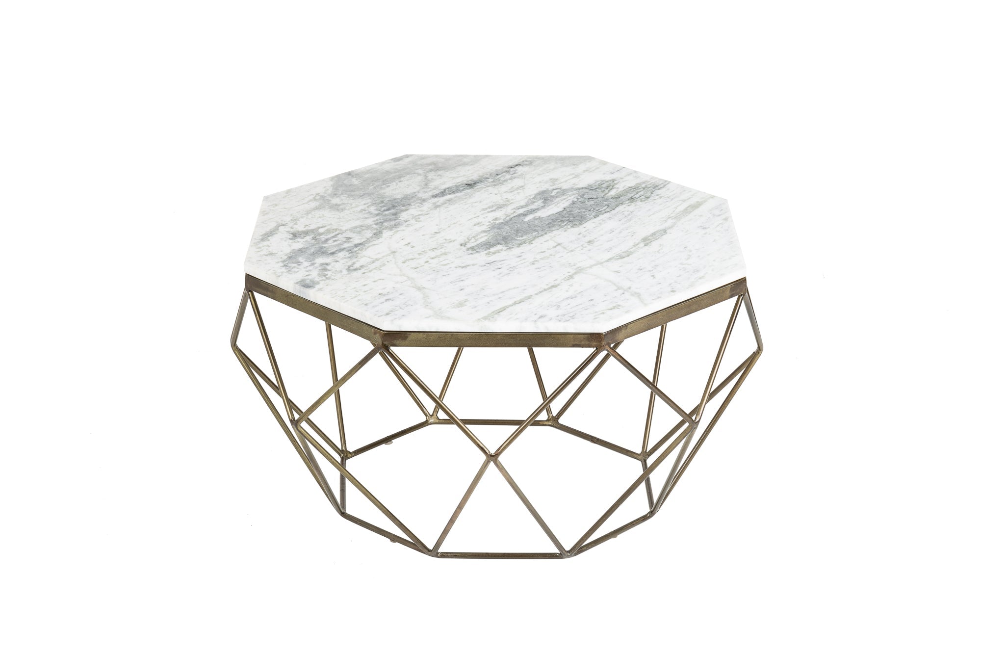 Table basse élégante DIAMOND 70cm en laiton blanc avec plateau en marbre