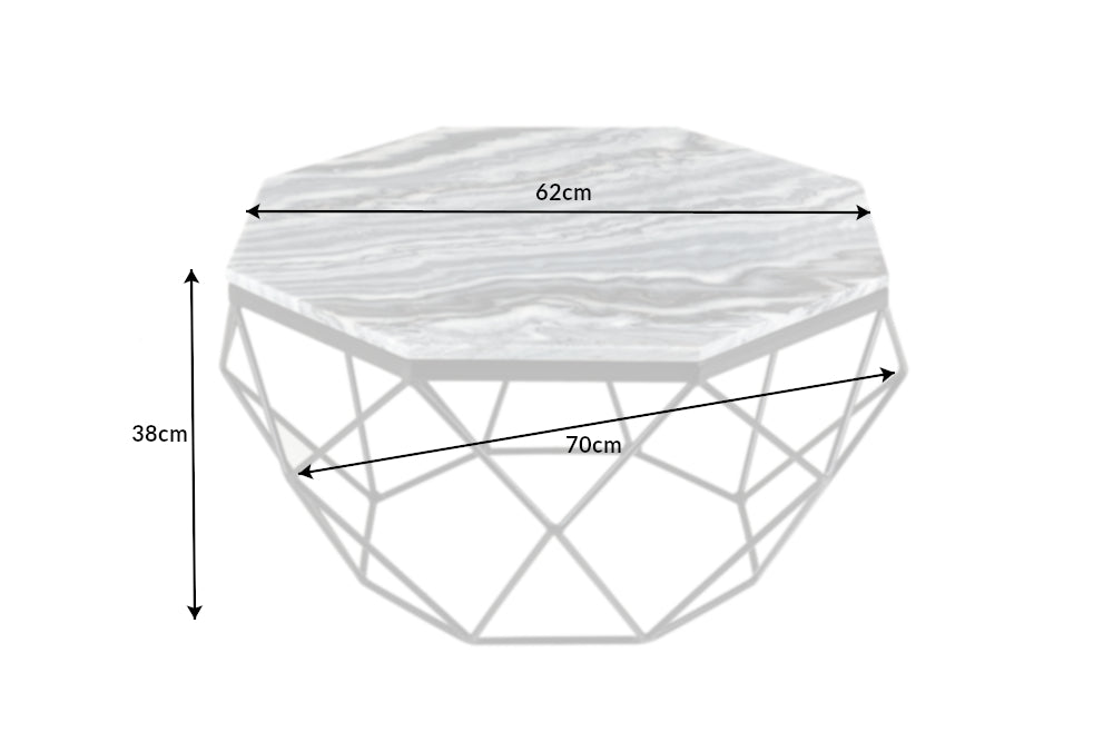 Table basse élégante DIAMOND 70cm gris noir avec plateau en marbre