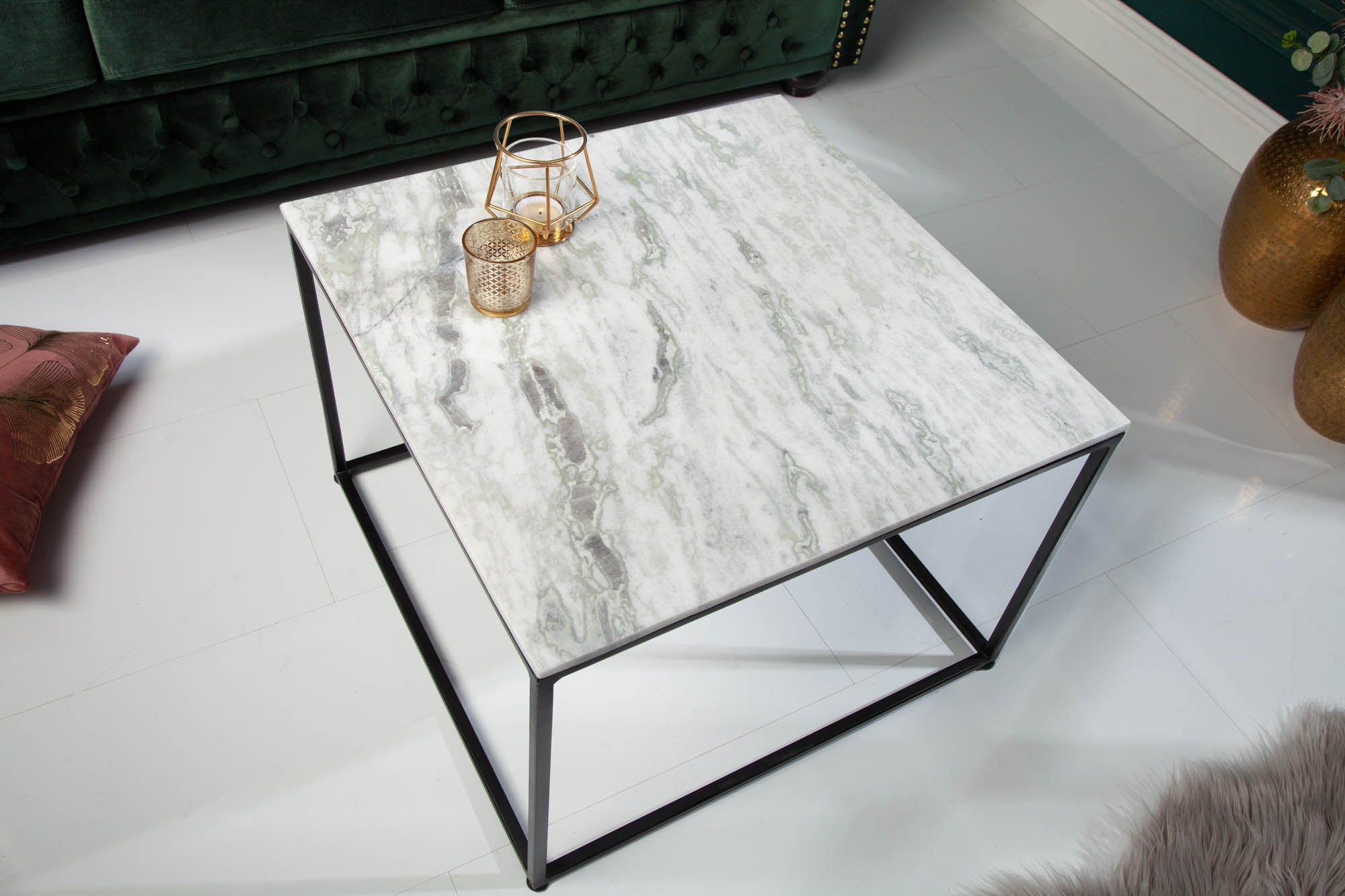 Table basse élégante ELEMENTS 50cm blanche avec plateau en marbre poli