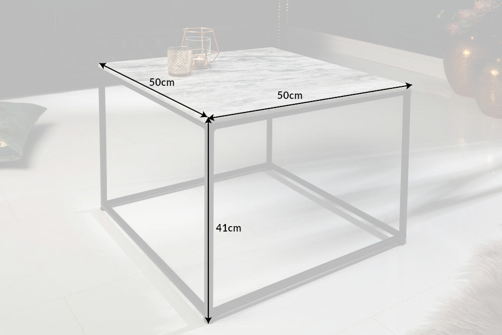 Table basse élégante ELEMENTS 50cm blanche avec plateau en marbre poli