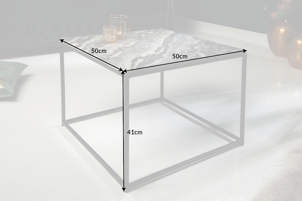 Table basse élégante ELEMENTS 50cm grise avec plateau en marbre poli