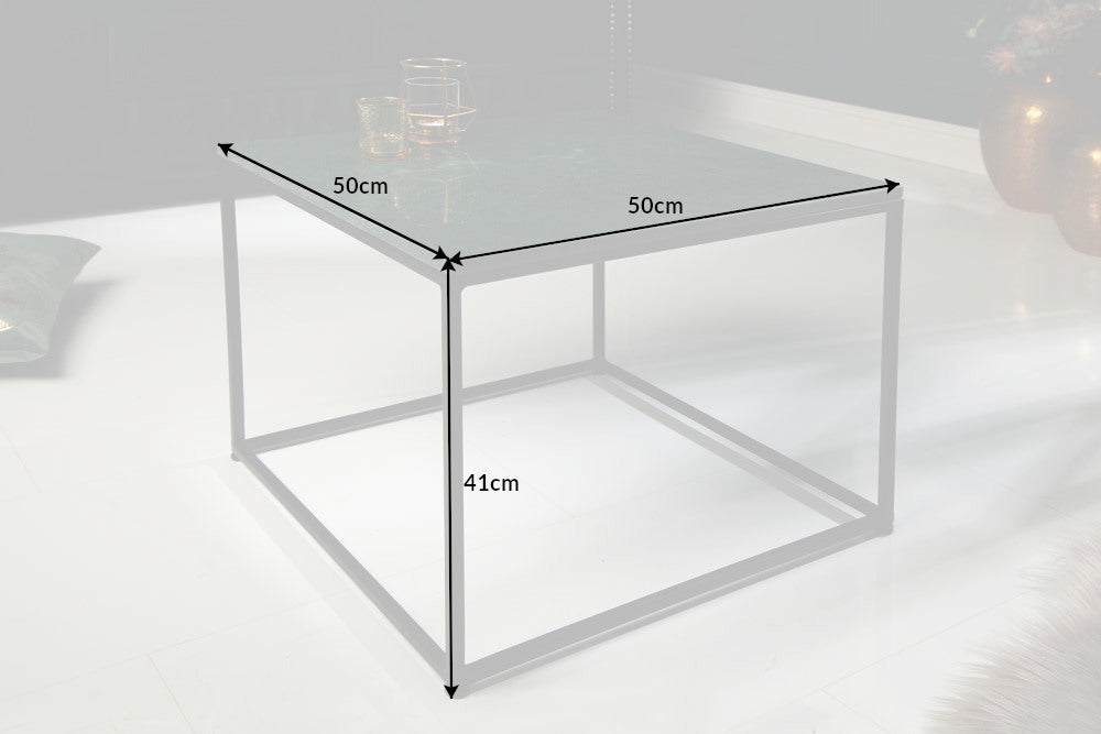 Table basse élégante ELEMENTS 50cm verte avec plateau en marbre poli