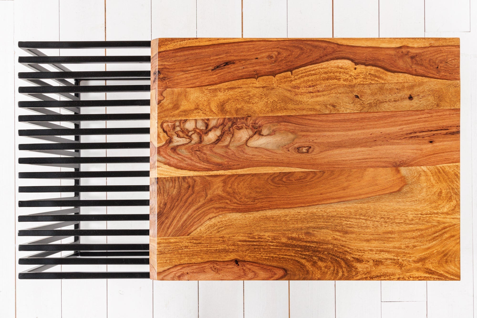 Table basse en bois massif ARCHITECTURE 100cm marron finition pierre de Sheesham structure métal