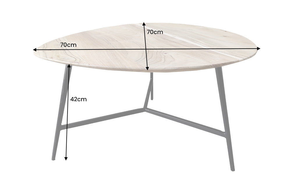 Table basse en bois massif BEAUTY BY NATURE 70cm table rognon en acacia triangulaire métal noir