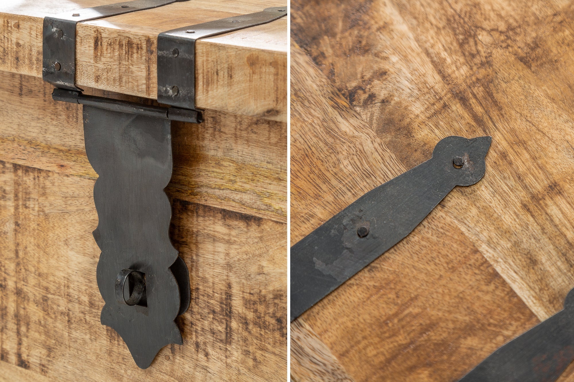 Table basse en bois massif BODEGA 100 cm, coffre de bar en bois de manguier avec espace de rangement