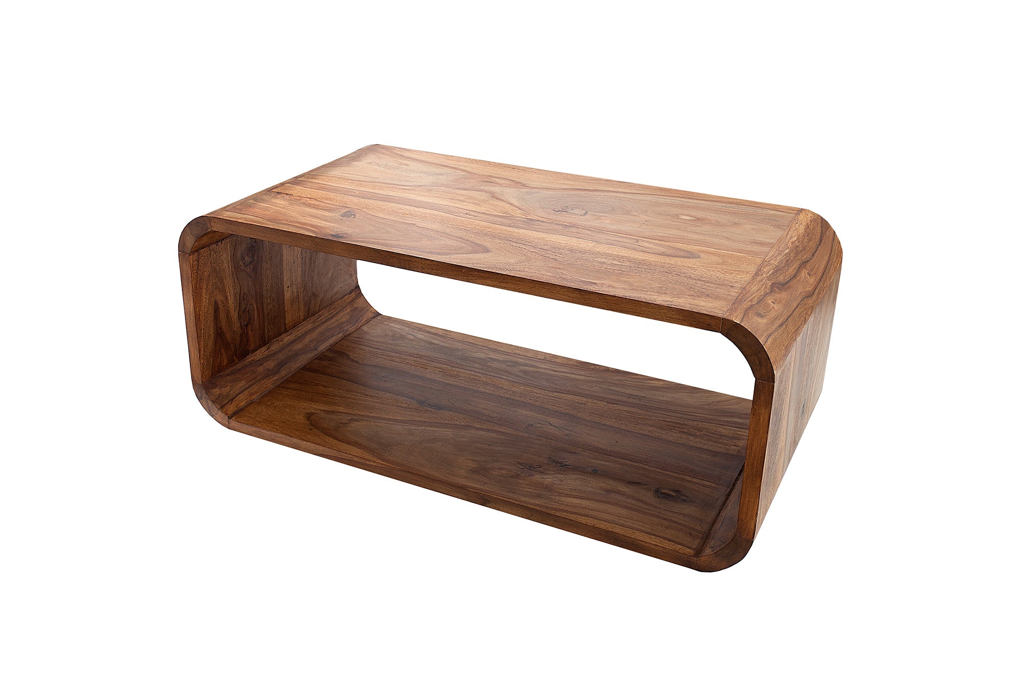 Table basse en bois massif CUBUS 100 cm marron finition pierre de Sheesham meuble TV design rétro