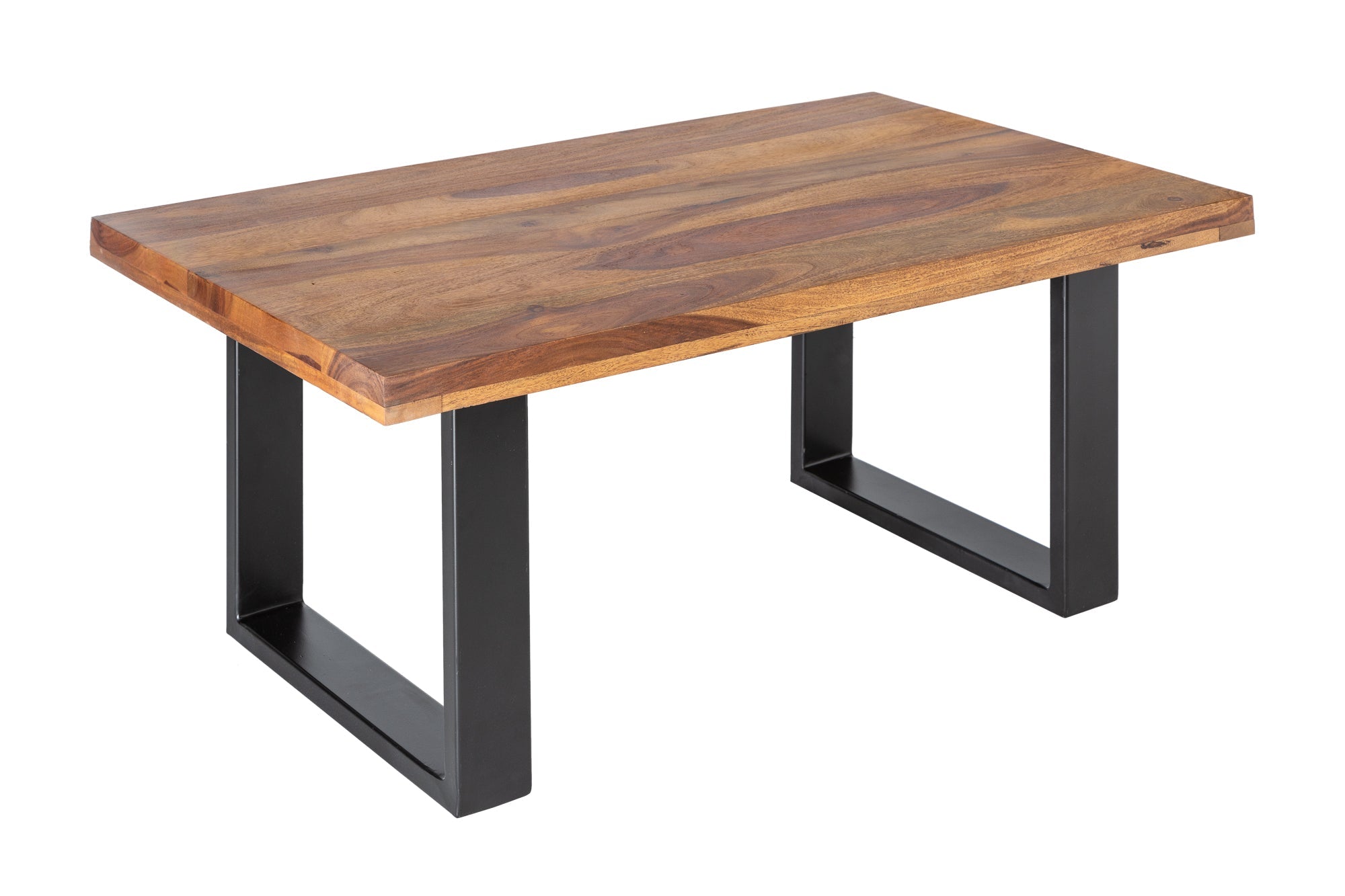 Table basse en bois massif IRON CRAFT 100cm finition pierre de Sheesham marron Design industriel