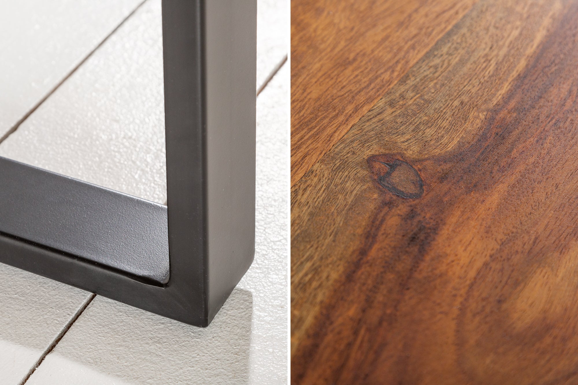 Table basse en bois massif IRON CRAFT 100cm finition pierre de Sheesham marron Design industriel