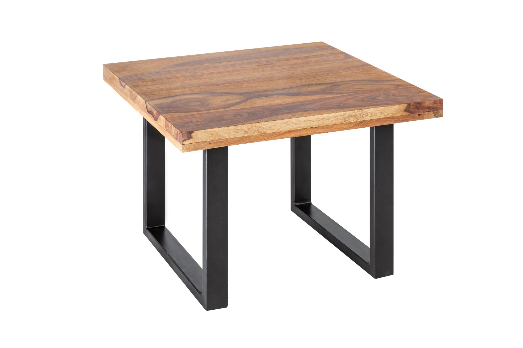 IRON CRAFT Mesa de centro de madera maciza de 60 cm con acabado en piedra Sheesham marrón Diseño industrial