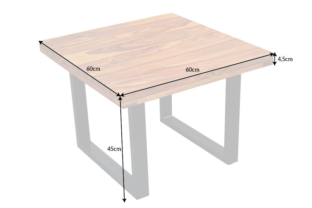 IRON CRAFT Mesa de centro de madera maciza de 60 cm con acabado en piedra Sheesham marrón Diseño industrial