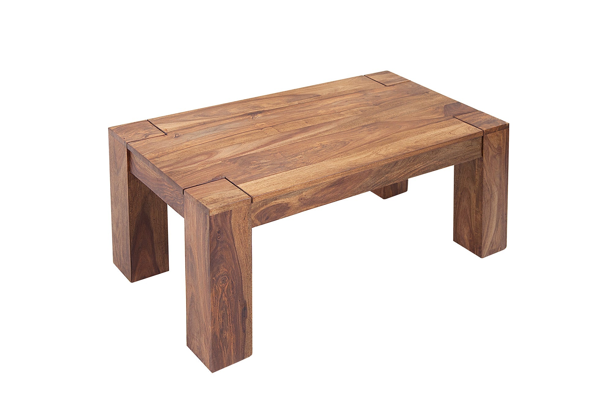 Table basse en bois massif MAKASSAR 100cm finition pierre de Sheesham marron grain unique