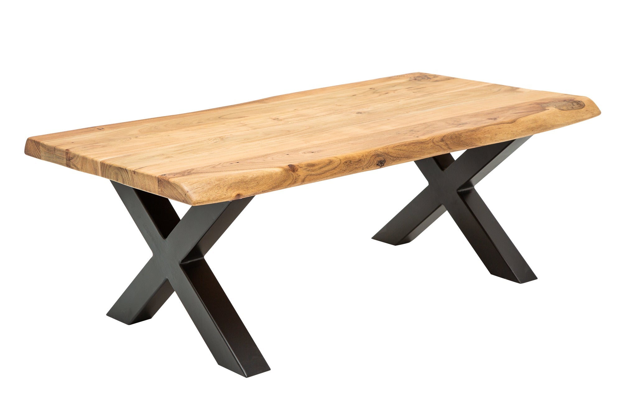 Table basse en bois massif MAMMUT 110cm bord acacia finition miel plateau 3,5cm