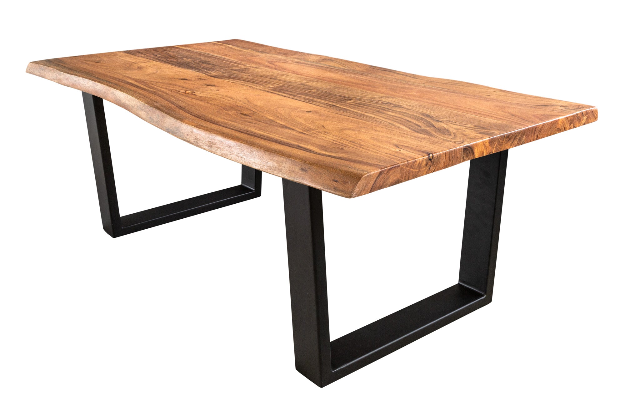 Table basse en bois massif MAMMUT 120 cm acacia naturel structure en V noir plateau 2,5 cm